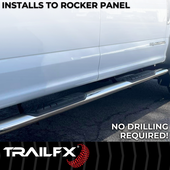 TrailFX 4" Oval Bent Step Nerf Bars W/ Step Pads Polished Stainless Steel Model A1019S