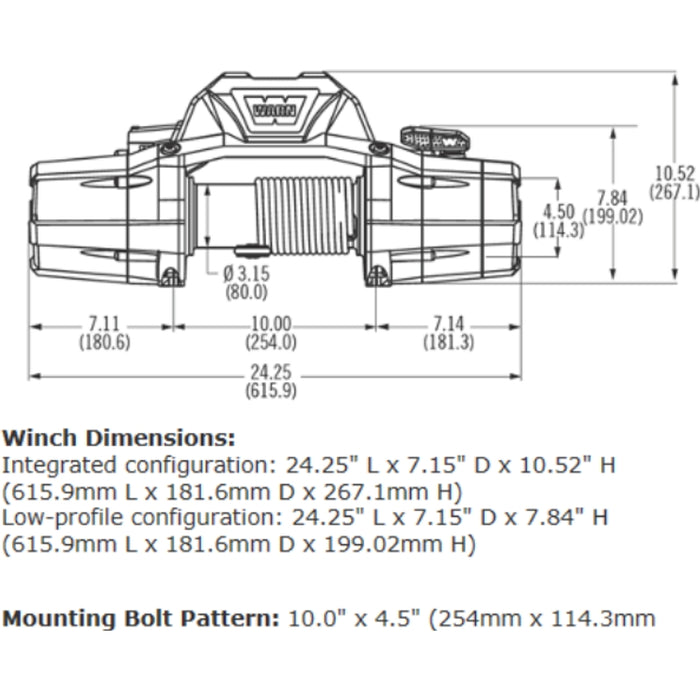 Warn ZEON 10-S Winch, Pull Capacity 10,000 lb, 100 Feet Of Synthetic Rope Model 89611