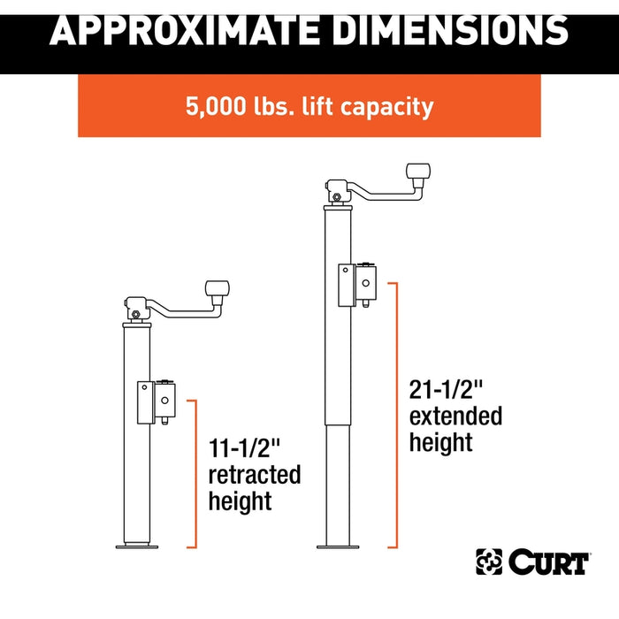 CURT Weld-On Pipe-Mount Swivel Trailer Tongue Jack, 5,000 lbs. Support Capacity, 10-3/4 Inches Vertical Travel Model 25006