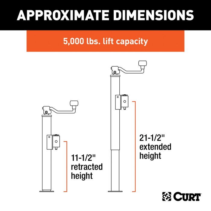 CURT Pipe-Mount Swivel Trailer Jack with Top Handle 5,000 lbs, 10" Travel Model 25006