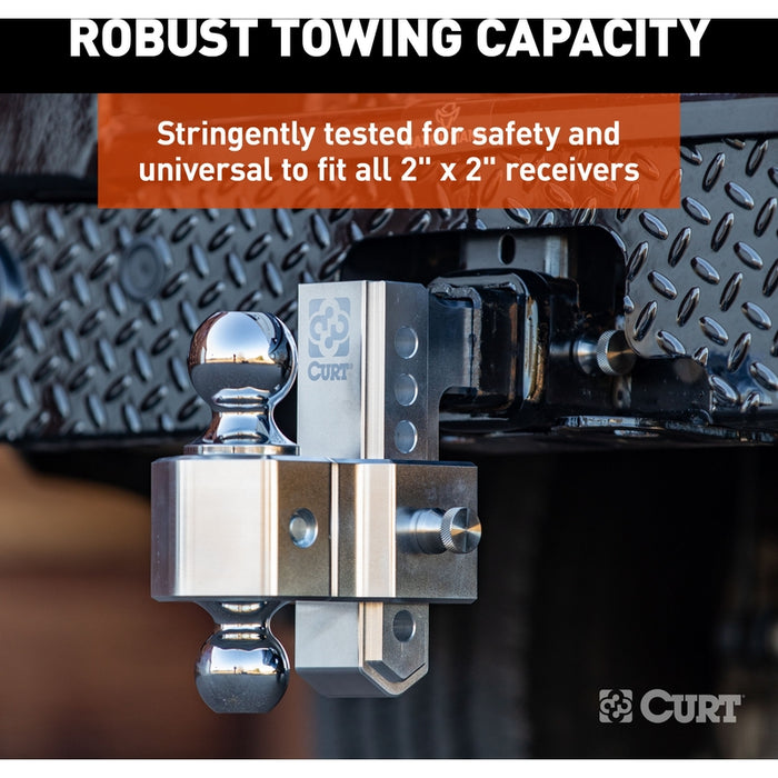 CURT AlumaLite Adjustable Aluminum Trailer Hitch with Dual Ball, 5-1/2" Drop, 12,500 lbs. GTW, 2" & 2-5/16" Balls Model 45363