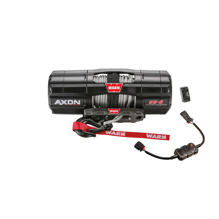 Warn AXON Plow Mode 55-S Powersports Winch 5500 Pull Capacity 50" LightWeight Spydura Synthetic Rope With Black Hook Model 110250