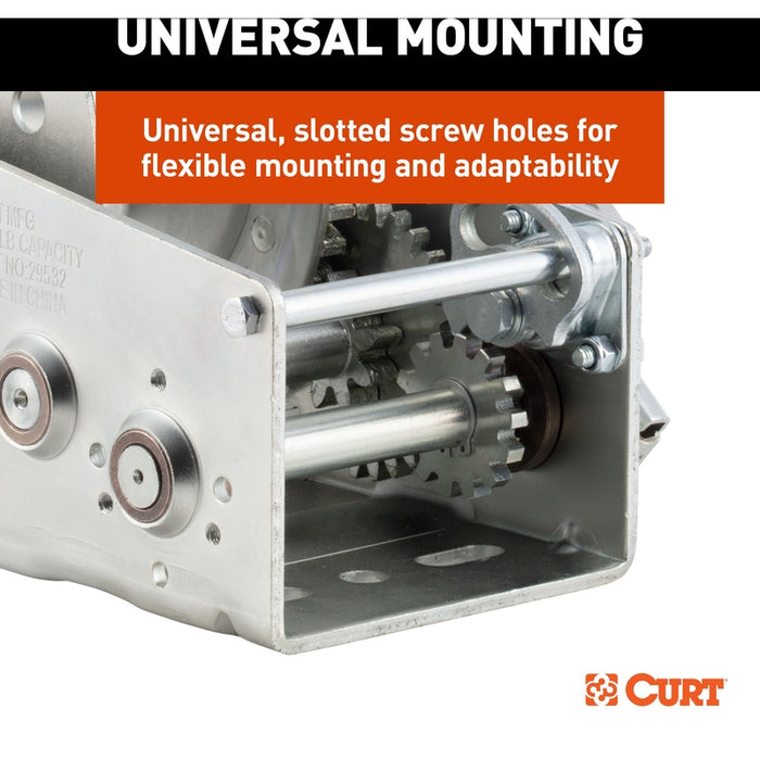 CURT Hand-Crank 2-Speed Winch, 3,200 lbs, 5.4:1 High, 17.5:1 Low Gear Ratio, 9.6" Handle Model 29532