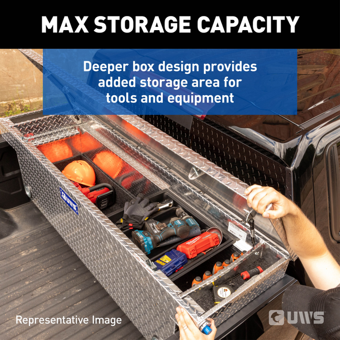 UWS  72" Bright Aluminum Deep Angled Push Button Crossover Truck Tool Box Model TBSD-72-A-PB