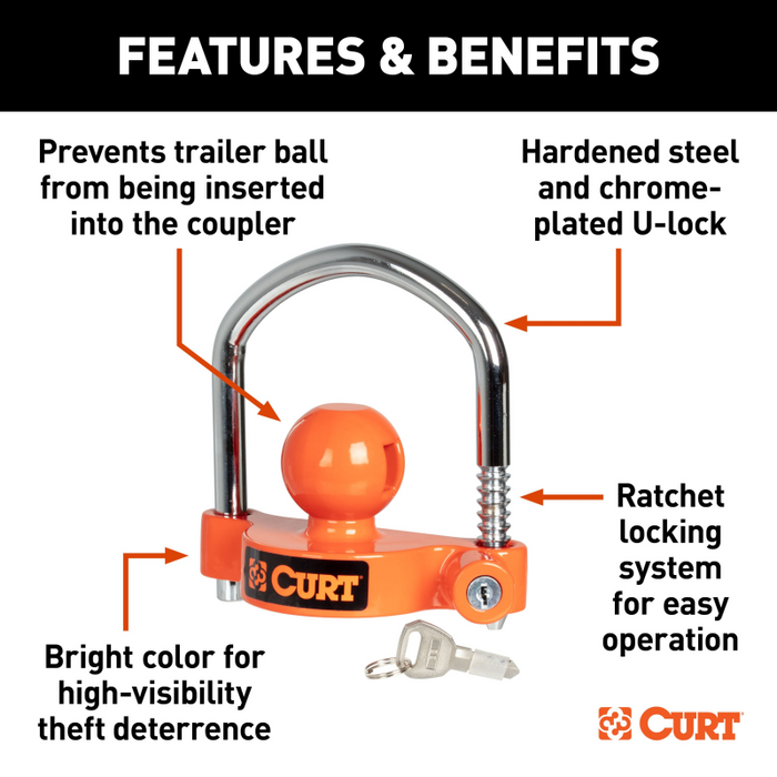 CURT Universal Trailer Coupler Lock, Keyed Alike Model 23090-KA