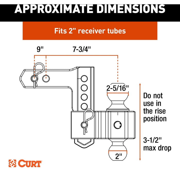 CURT AlumaLite Adjustable Aluminum Trailer Hitch with Dual Ball, 3-1/2" Drop, 12,500 lbs. GTW, 2" & 2-5/16" Balls Model 45364