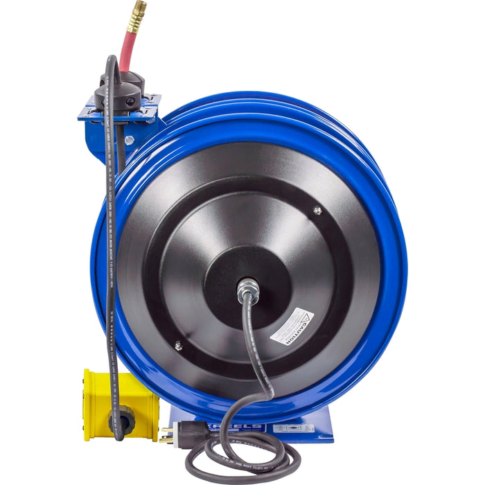 Coxreels Dual C Air-Electric Series Purpose Spring Rewind Reels 3/8 in. x 50 ft. - Quad Receptacle 12 AWG x 50 ft. - 20 Amps 300 PSI Hose Included Model C-L350-5012-B