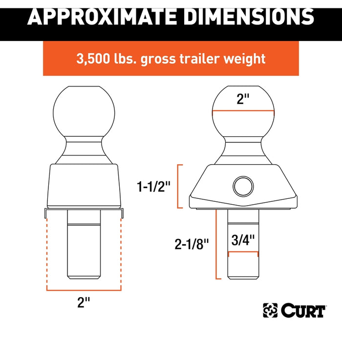 CURT RockerBall Cushion Hitch Trailer Ball 3,500 lbs, 2-Inch Diameter, 3/4-Inch Shank Model 40246