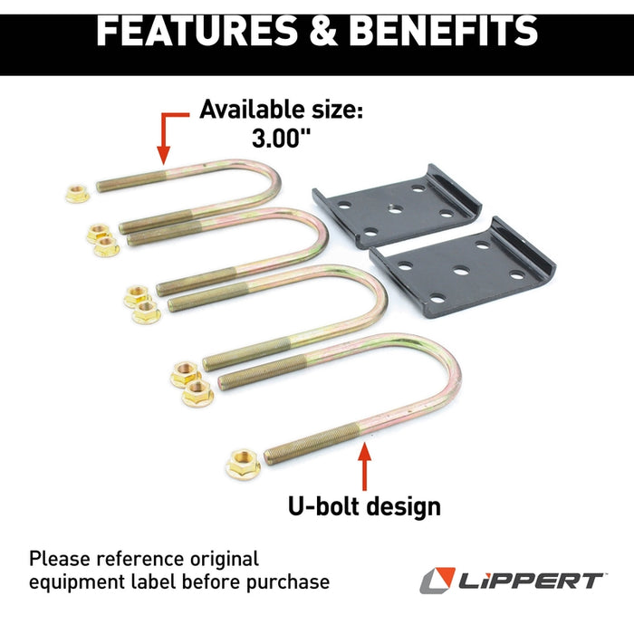CURT 297429 Trailer Axle U-Bolt Mounting Kit, 4,400-lb. Axles, 3" Axle Tube, 1/2"-20 Thread Size, 6-1/2" Length Model 297429