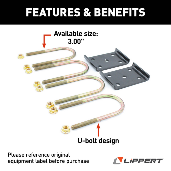 CURT 297429 Trailer Axle U-Bolt Mounting Kit, 4,400-lb. Axles, 3" Axle Tube, 1/2"-20 Thread Size, 6-1/2" Length Model 297429