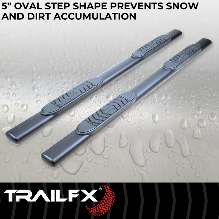 TrailFX 5" Oval Straight Step Nerf Bars W/ Step Pads Matte Black Steel Model A7103T