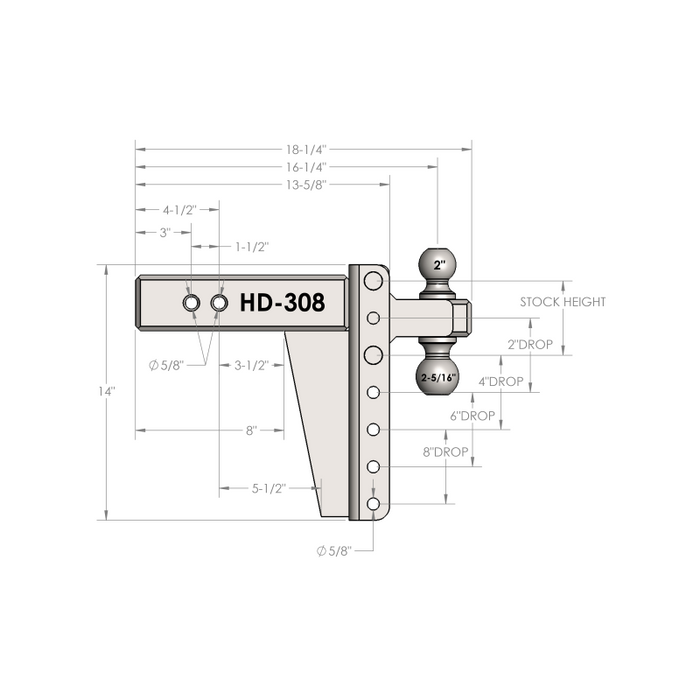 BulletProof Hitches 3.0" Heavy Duty 8" Drop/Rise Hitch Model HD308