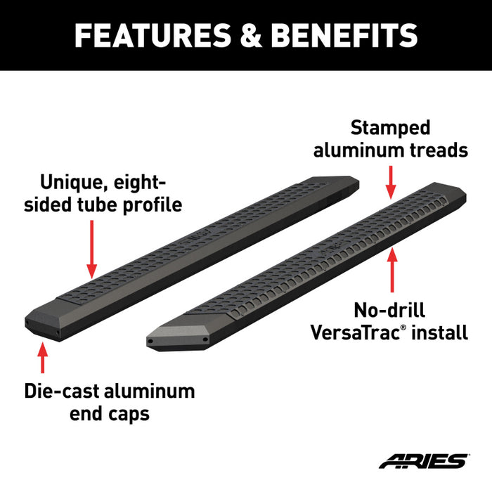 ARIES AdvantEDGE 5-1/2" x 85" Black Aluminum Side Bars (No Brackets) Model 2055985