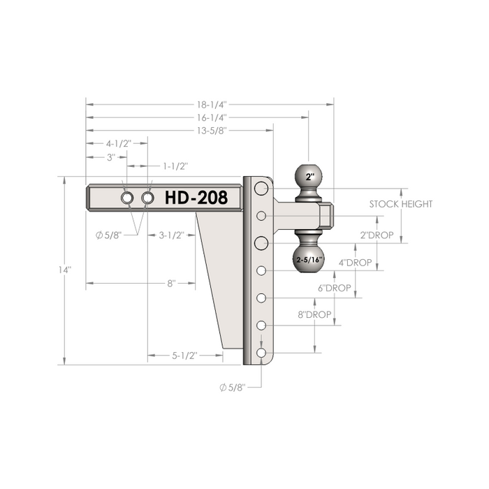 BulletProof Hitches 2.0" Heavy Duty 8" Drop/Rise Hitch Model HD208