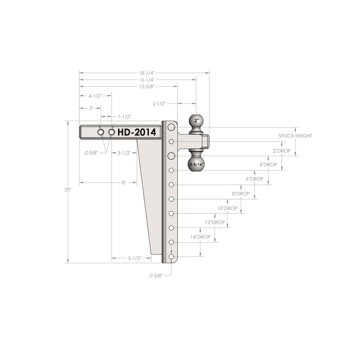 BulletProof Hitches 2.0" Heavy Duty 14" Drop/Rise Hitch Model HD2014