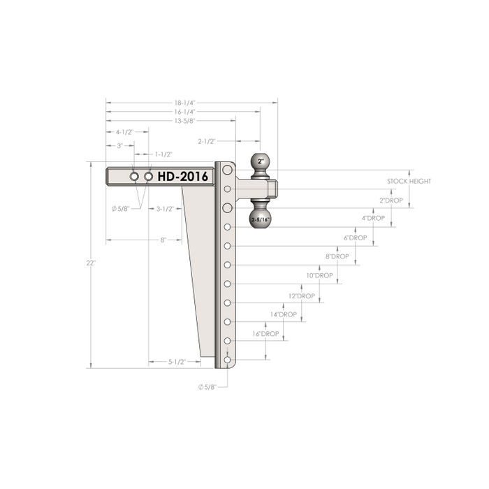 BulletProof Hitches 2.0" Heavy Duty 16" Drop/Rise Hitch Model HD2016