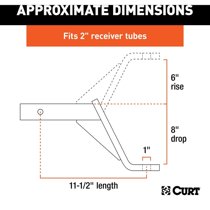 CURT Class 3 Trailer Hitch Ball Mount, Imported, Fits 2-Inch Receiver, 5,000 lbs, 1-Inch Hole, 8-Inch Drop Model 45890