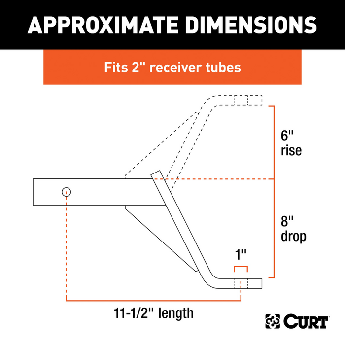 CURT Class 3 Ball Mount, Imported (2" Shank, 5,000 lbs., 8" Drop, 11-1/2" Long) Model 45890