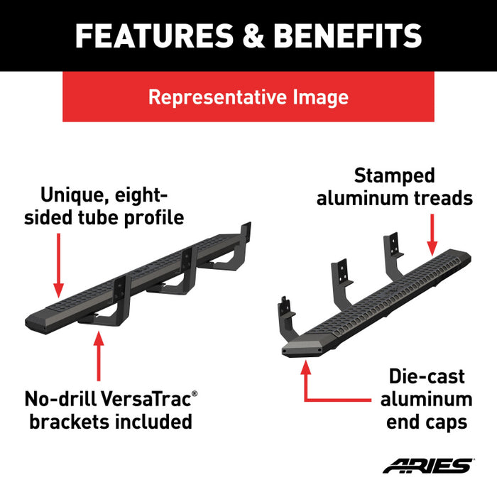 ARIES AdvantEDGE 5-1/2" x 85" Black Aluminum Side Bars, Select Toyota Tundra Model 2556019