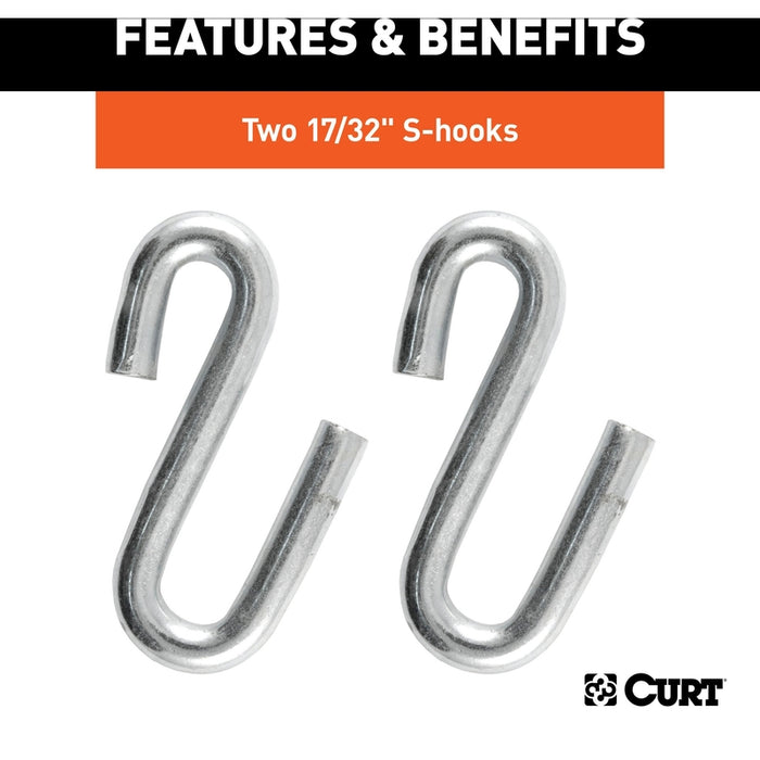 CURT 48-Inch Trailer Safety Chain with 17/32-In S-Hooks, 7,000 lbs Break Strength Model 80301