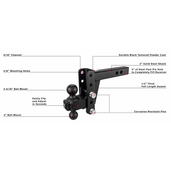 BulletProof Hitches 2.0" Heavy Duty 4" Drop/Rise Hitch Model HD204