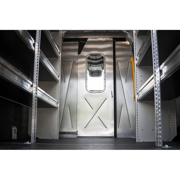 Ranger Design Aluminum 20" Straight Sliding Door Partition for Ford Transit Mid Roof 130" & 148" Wheelbase w/ Polycarbonate Window Model 3067-FTM