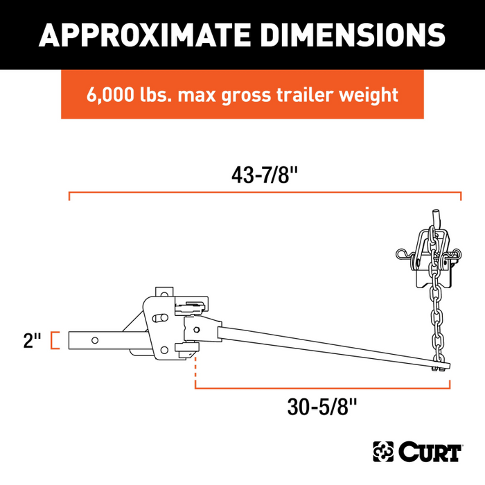 CURT Long Trunnion Bar Weight Distribution Hitch (5K - 6K lbs., 30-5/8" Bars) Model 17300