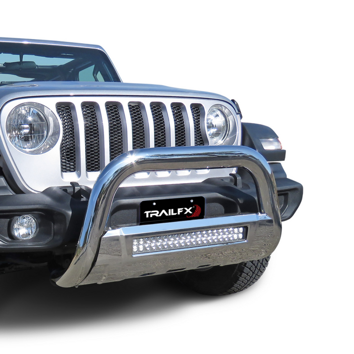 TrailFX 3.5" Oval Bull Bar w/ Skid Plate Ploished Stainless Steel w/o Light Option Compatible With Parts 20DRSCMB/ 20DRSCM Model B1613S
