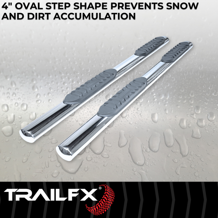 TrailFX 4" Oval Straight Step Nerf Bars W/ Step Pads Polished Stainless Steel Model A1559S