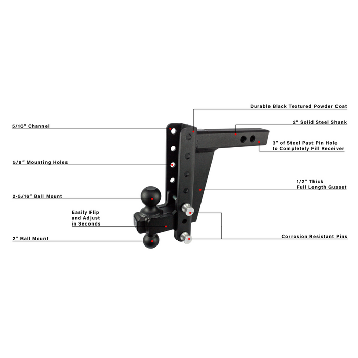 BulletProof Hitches 2.0" Heavy Duty 8" Drop/Rise Hitch Model HD208