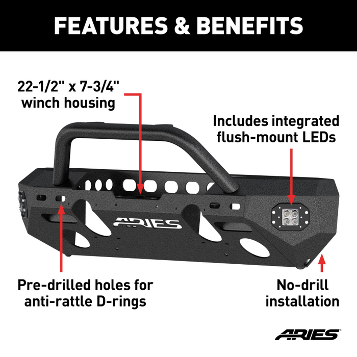 ARIES TrailChaser Jeep Wrangler JL, Gladiator Aluminum Front Bumper (Option 3) Model 2082094
