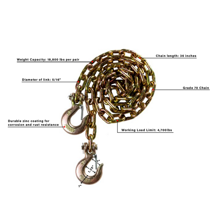 BulletProof Hitches Medium Duty 5/16" Safety Chains (Pair) Model MDCHAINS