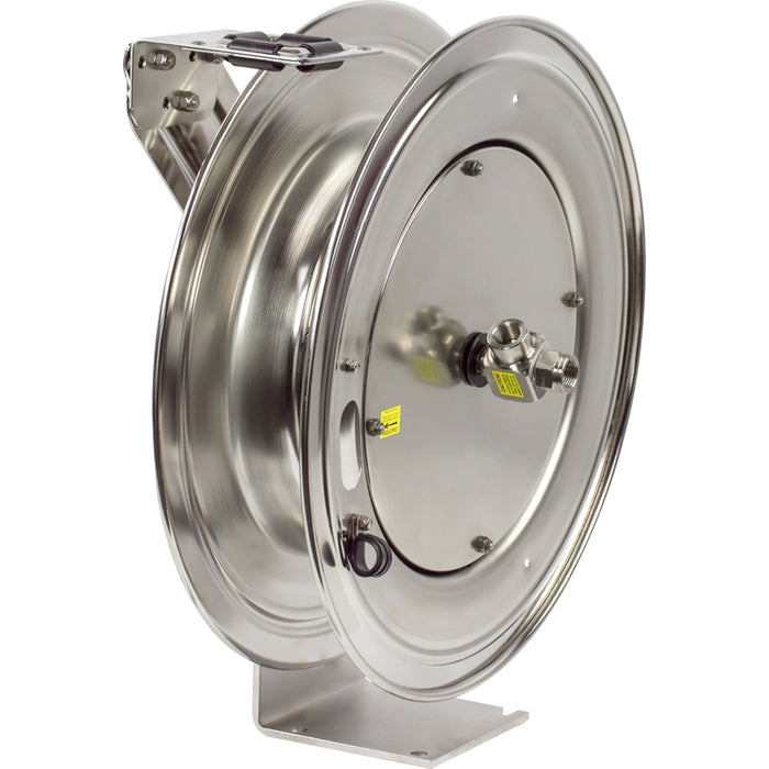 Coxreels MP-SS Series Electro-Polished Stainless Steel Spring Driven Hose Reel 1/2 in. x 50 ft. 2500 PSI Super Hub - No Hose Model MPL-N-450-SS