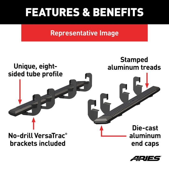 ARIES AdvantEDGE 5-1/2" x 91" Black Aluminum Running Boards Model 2556024