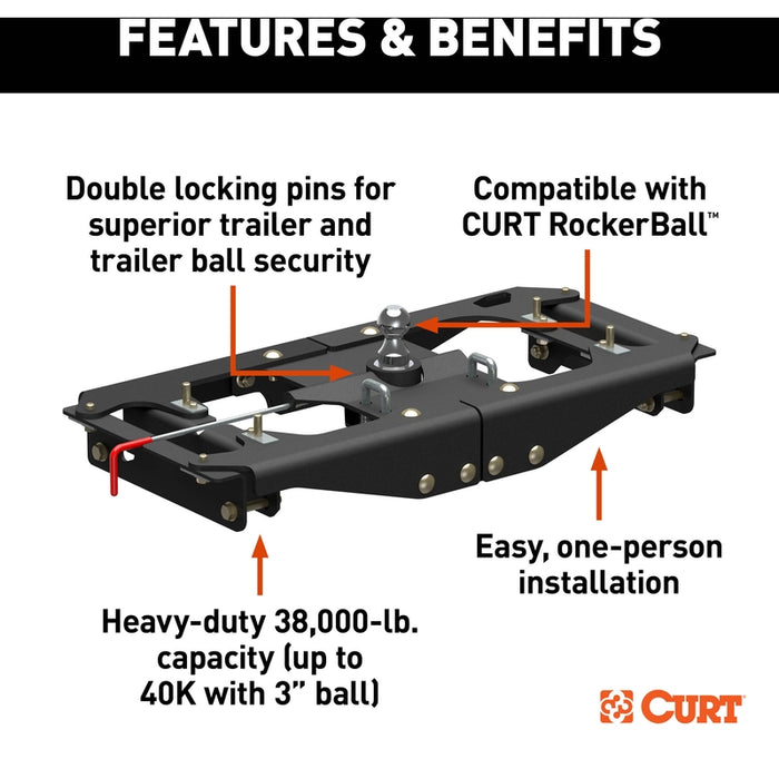 CURT PowerHaul Double Lock Gooseneck Hitch, Fits Select Ford F-250, F-350, F-450 Super Duty Model 60703