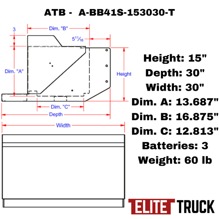 ATB Battery Box 15"H x 30"D x 30"W With Step Front Open Single Lid Model A-BB41S-153030-T