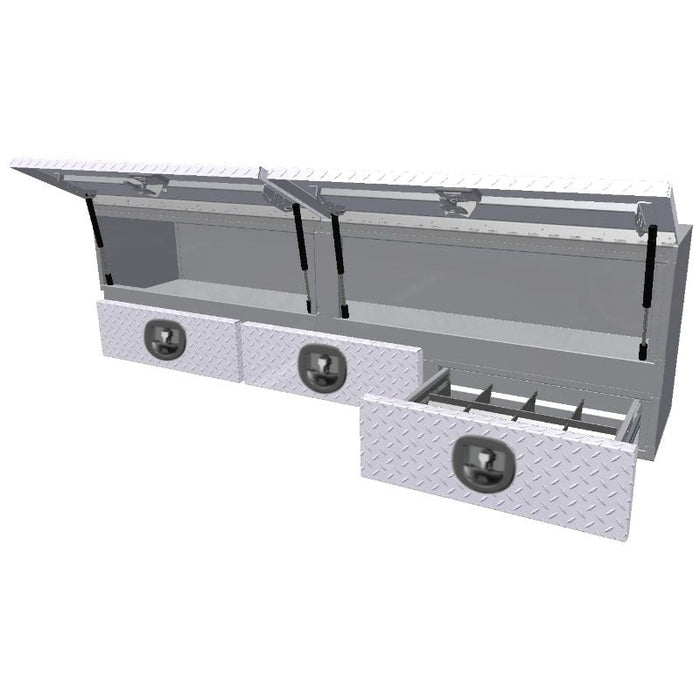 ATB Top Mount Toolbox Top Doors Bottom Drawers 28"H x 20"D x 94"W Bright Aluminum Model A-DU42-282094DT-T