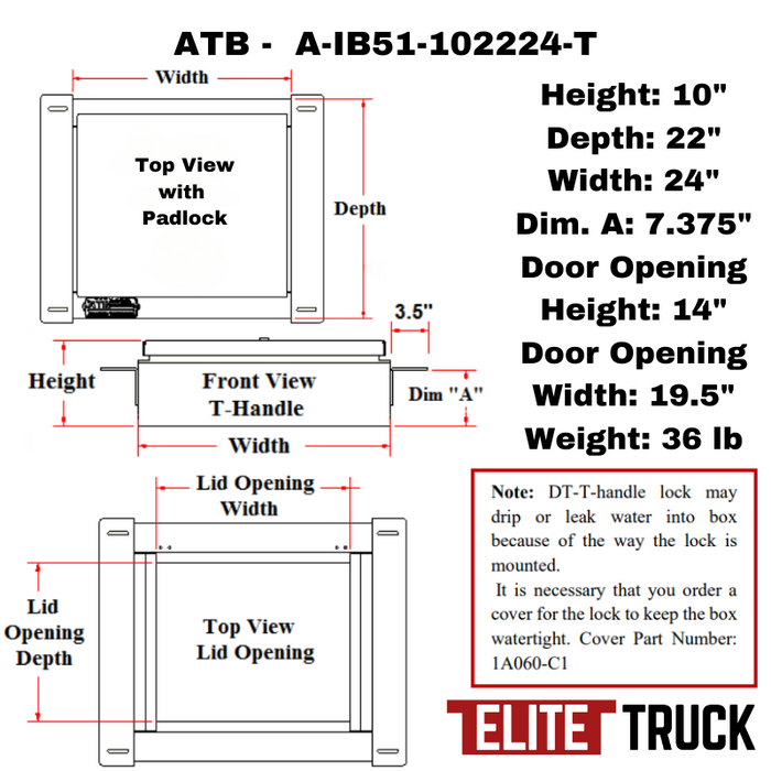 ATB In-Frame 10"H x 22"D x 24"W Single Top Open Lid With Padlock Model A-IB51-102224-T