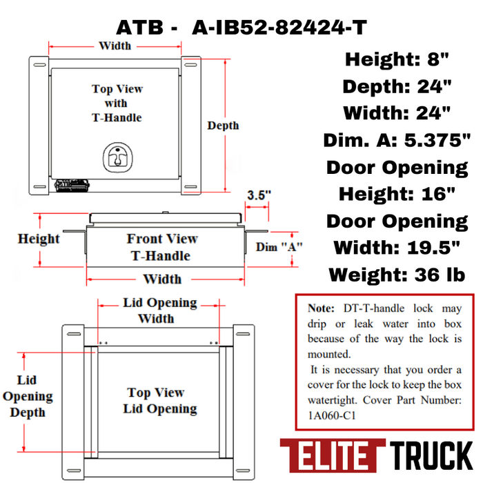 ATB In-Frame 8"H x 24"D x 24"W Single Top Open Lid With T-Handle Model A-IB52-82424-T