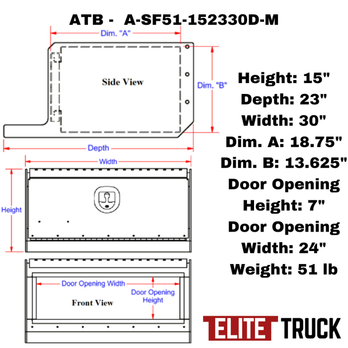 ATB Step Frame Box 15"H x 23"D x 30"W Single Drop and Bottom Open Door Model A-SF51-152330D-M