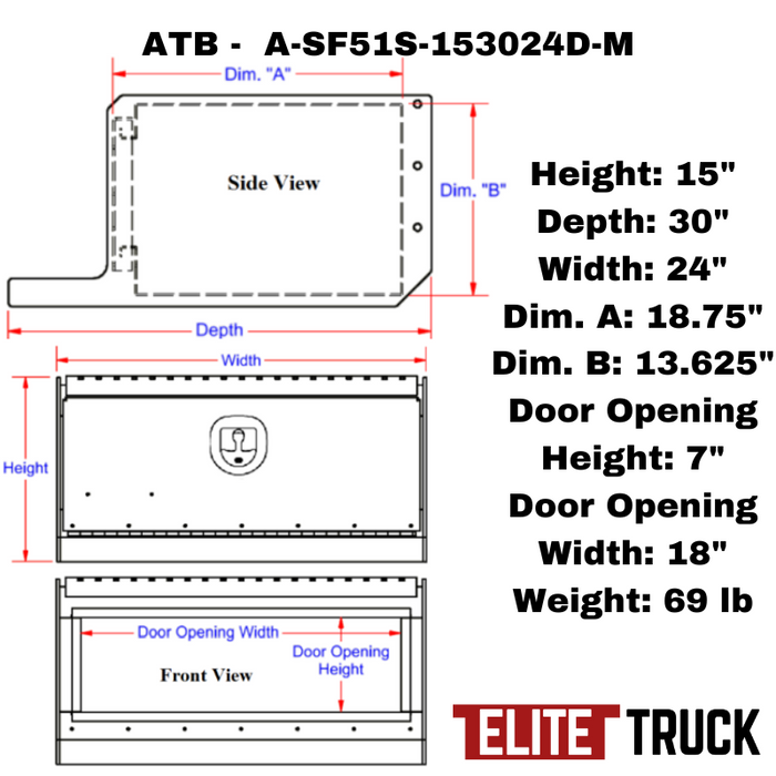 ATB Step Frame Box 15"H x 30"D x 24"W Single Drop and Bottom Open Door Model A-SF51S-153024D-M