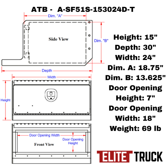 ATB Step Frame Box 15"H x 30"D x 24"W Single Drop and Bottom Open Door Model A-SF51S-153024D-T