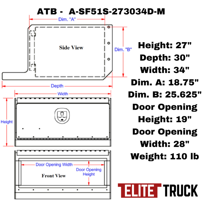 ATB Step Frame Box 27"H x 30"D x 34"W Single Drop and Bottom Open Door Model A-SF51S-273034D-M