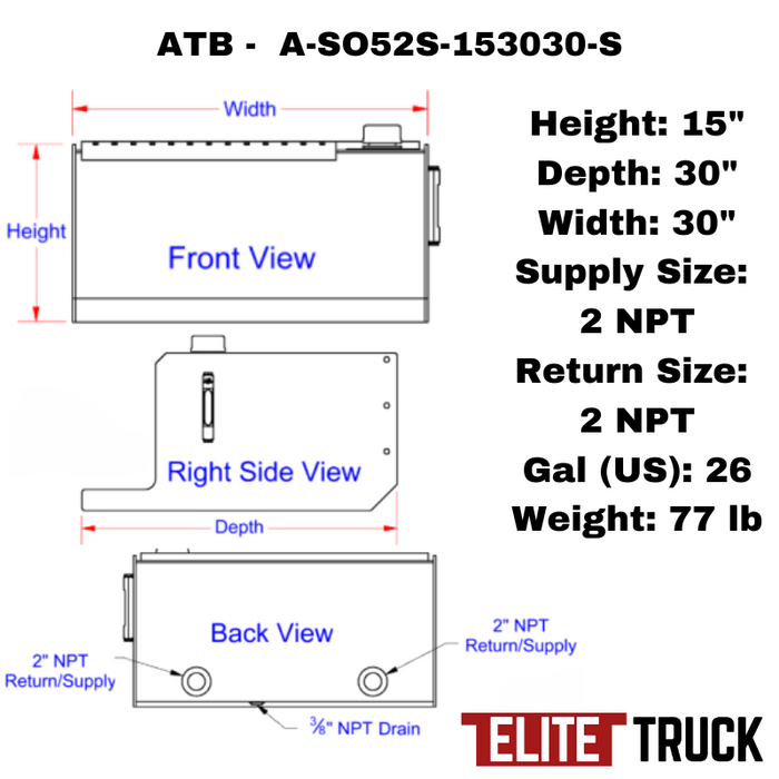 ATB Step Oil Reservoir Tank 15"H x 30"D x 30"W Model A-SO52S-153030-S