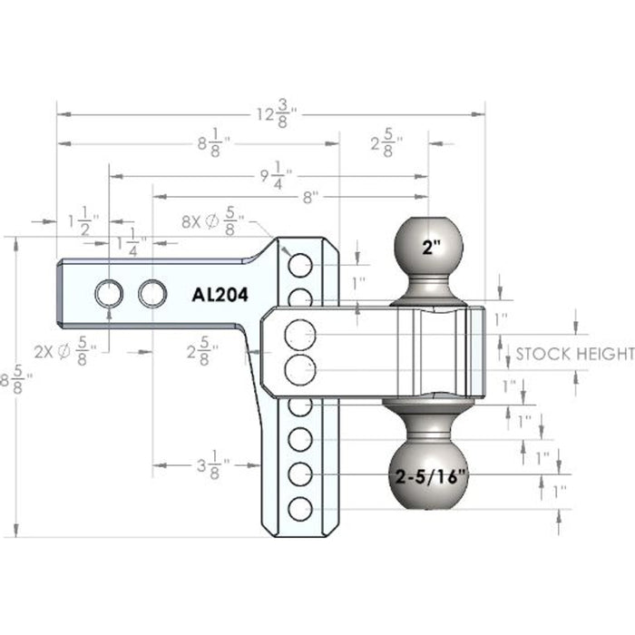 BulletProof Hitches BulletProof 2.0" Aluminum Medium Duty 4" Drop/Rise Hitch - Stainless Model AL204S