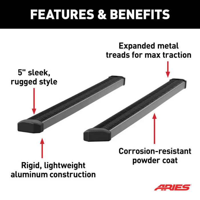 ARIES SlimGrip 5" x 78" Black Aluminum Running Boards, Fits Select Ford F-150, F-250 Super Duty, F-350 Super Duty, F-450 Super Duty, F-550 Super Duty Model 2559012