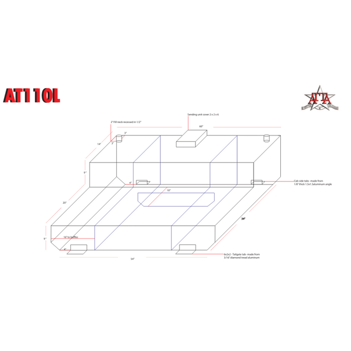 ATTA 110 Gallon L-Shape Diesel Auxiliary Fuel Tank AT110L