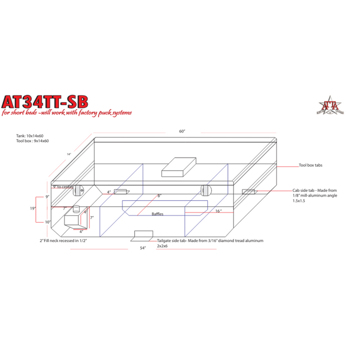 ATTA 34 Gallon Diesel Auxiliary Tank & Toolbox Combo AT34TT-SB