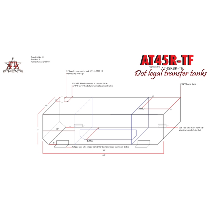 Tank Rt45 ATTA 45 Gallon Rectangular Transfer Tank AT45RTF — Elite Truck