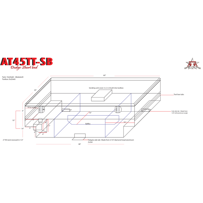 ATTA 45 Gallon Diesel Auxiliary Tank & Toolbox Combo AT45TT-SB